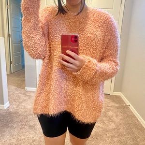 Oversize pink fuzzy sweater